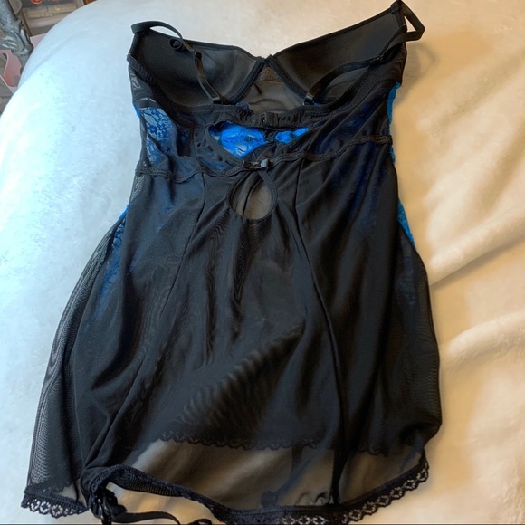 Black Fuschia Secret Lace Lingerie Blue Corset with Garters - Picture 10 of 16